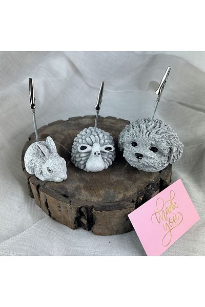oasis decoration Gray Antique Dog, Lamb and Rabbit 3-Piece Note Holder Set, Photo Holder
