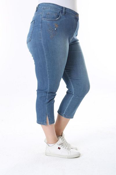 EYLÜL BUTİK Large Size Women's Jeans Pocket - Leg Split and Embroidery Detail