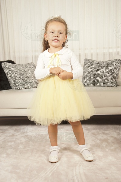 neocotton Kız Çocuk Bebe Yaka Uzun Kollu Astarlı Tüllü Elbise