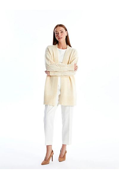 LC Waikiki LCWAIKIKI Women's Knitwear Cardigan - SHawl Collar, Self Patterned, Long Sleeve