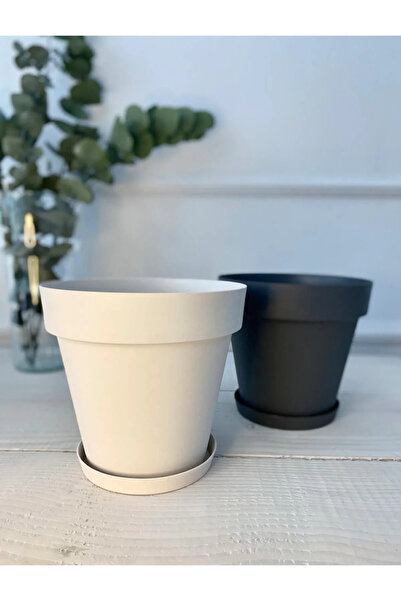 BiDünya 6 Litre Mat Kırık Beyaz Tabaklı Izgaralı Dekoratif Plastik Yalı Saksı...