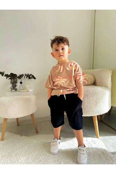 Erkek Çocuk Palmiye Desenli T-shirt- Şort Takım