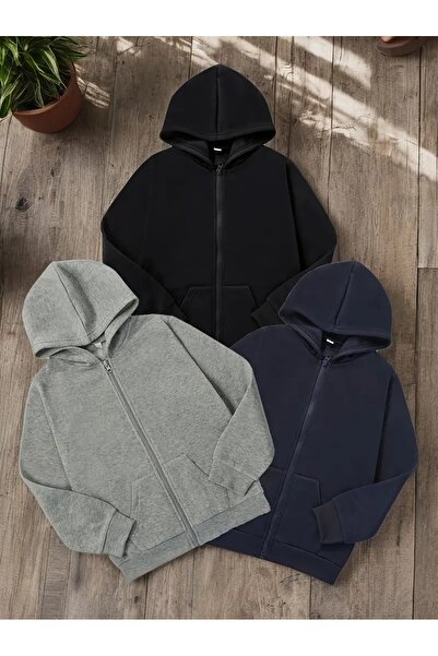 DAXİS Sportwear Company Set of 3 zippered Hooded Sweatshirts for Girls/boys