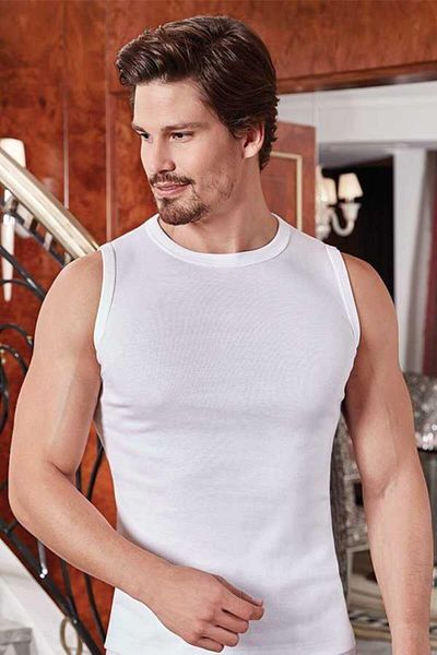 Berrak Men's Rib 0 Collar Undershirt - Sleeveless, 3 Pieces 1012/1013