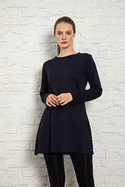 MyBen سترة نسائية من القطن باللون الأزرق الداكن وأكمام طويلة وياقة دائرية ومل...