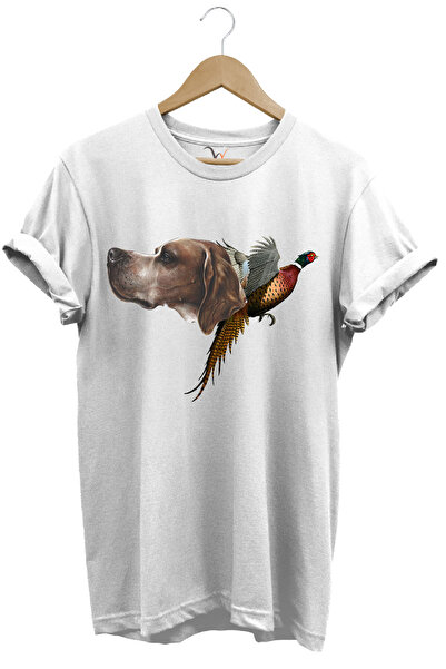 WİDİ Tricou alb cu model de vânătoare pentru câine de vânătoare și păsări de ...