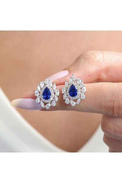 Effective Diamond İstanbul İhtişamı Sentetik Safir Taşlı Gümüş Küpe