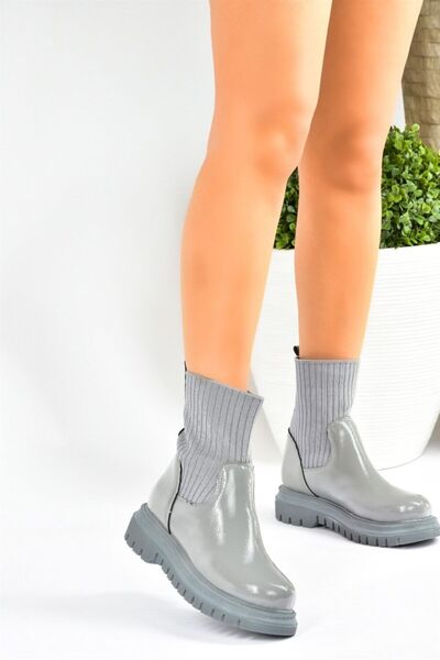 Fox Shoes Γκρι λουστρίνι γυναικείες μπότες L524021408
