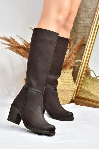 Fox Shoes Καφέ Γυναικείες Μπότες με Χοντρό Τακούνι C674250309