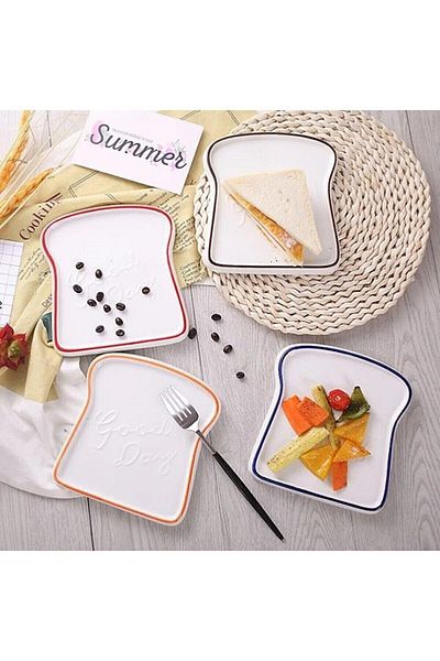 Lumindra 4 Pieces Brown Medium Size Toast Plate Breakfast Presentation Plate Plate Bread Plate - Brown