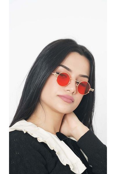 TomyHelf New Fashion Sunglasses Oval Gold Frame Red Glass