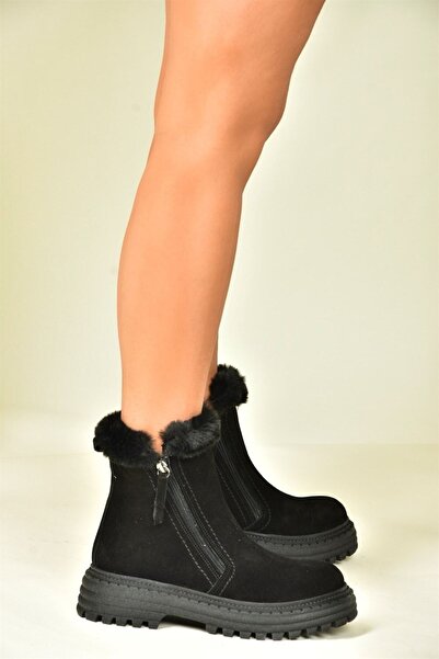 Fox Shoes Μαύρα γνήσια σουέτ με χοντρή σόλα καθημερινά γυναικεία μποτάκια N654080602