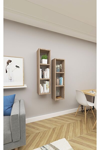 Dekormer Design Kitaplık Salon Duvar Rafı Çapraz Ikili Mobilya Takım Cordoba