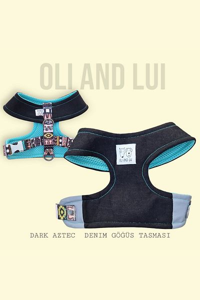 Oli and Lui Black Aztec Denim - Dog Collar