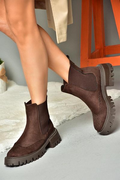 Fox Shoes R312152902 Γυναικείες μπότες καφέ σουέντ με χοντρή σόλα