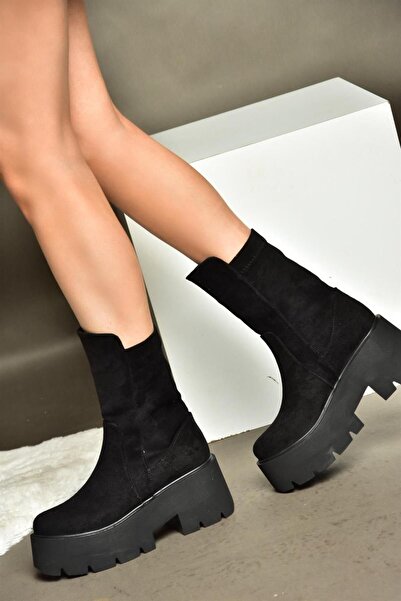 Fox Shoes R610131902 Γυναικείες μπότες μαύρες σουέτ με χοντρή σόλα