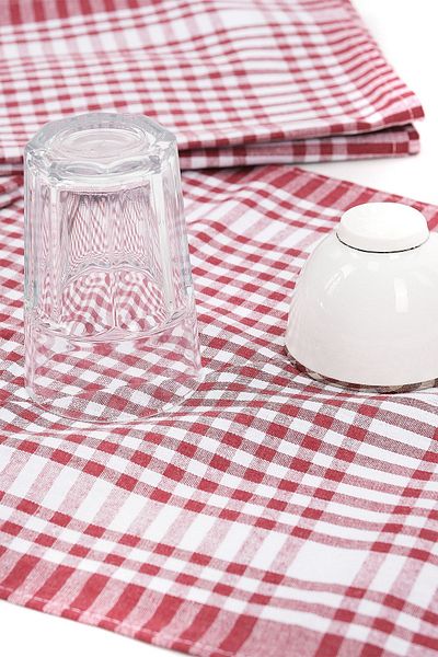 HAIFISCH Red Cotton 4-Piece Drying Cloth - Petite ChecKered, Feeding Cover, serving NaPKin