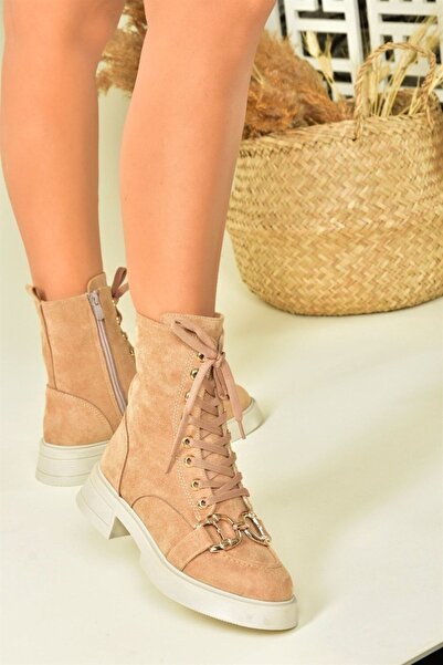 Fox Shoes Camel Süet Bağcıklı Kadın Postal Bot N820960002