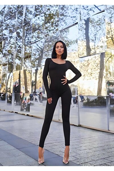 Love Fab Round Neck Plain Scuba Sports Jumpsuit