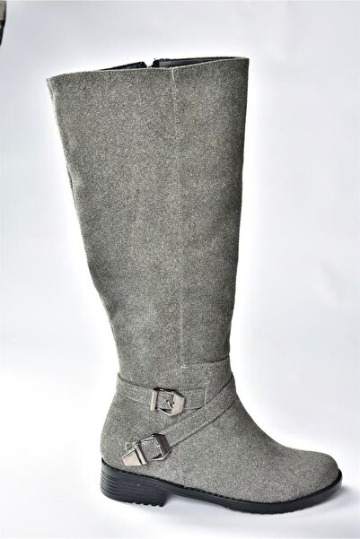 Fox Shoes Gri Süet Kısa Topuklu Kadın Çizme E726203402