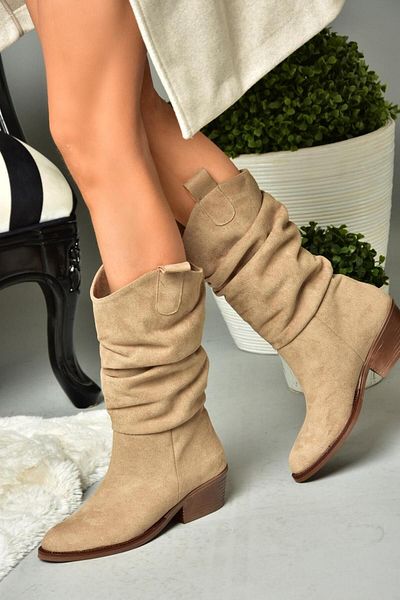 Fox Shoes R280080502 Γυναικείες μπότες με χαμηλά τακούνια Mink Suede