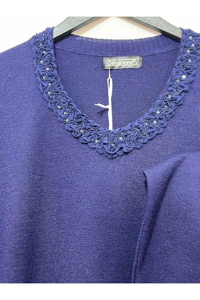 Desen Triko V-Neck Collar Tulle and Sequin Detail Plus Size Blouse