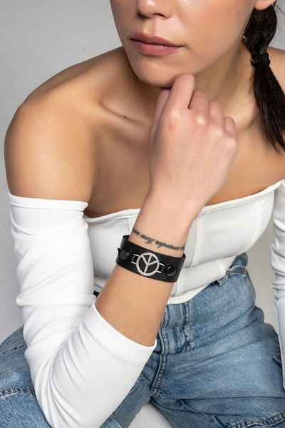 DENİZ TASARIM Genuine Leather Bracelet with Peace Object