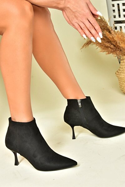 Fox Shoes Siyah Süet Ince Topuklu Sivri Burun Kadın Bot N282102102