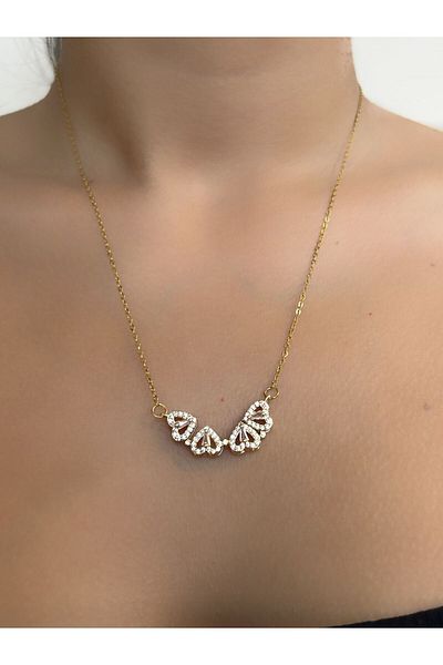 axexuar Open Closing Clover Luck Necklace Heart Necklace Gold Yellow Steel Women's Necklace