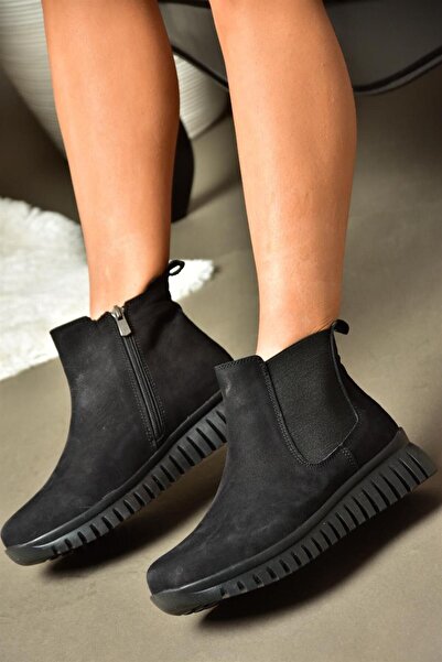 Fox Shoes R555400201 حذاء نسائي من جلد نوبوك أسود اللون