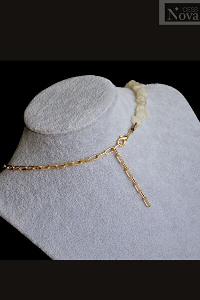 CessNova Sertifikalı Doğal Ay Taşlı Altın Kaplama Kararmaz Kolye ve Zirkon Taşlı Kolye Ucu