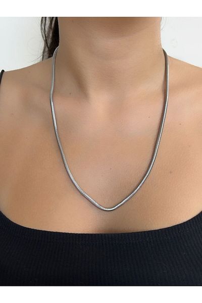 axexuar 316l Steel Gray Round Snake Necklace - Stainless and Non Tarnish, 55 cm, for Women and Men