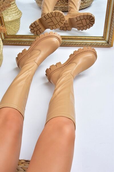 Fox Shoes Camel Thick Sole Stretch bőr női csizma L928233409