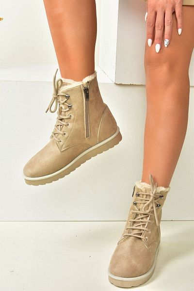 Fox Shoes Beige Suede Women's Boots with Fur Inside N404003002