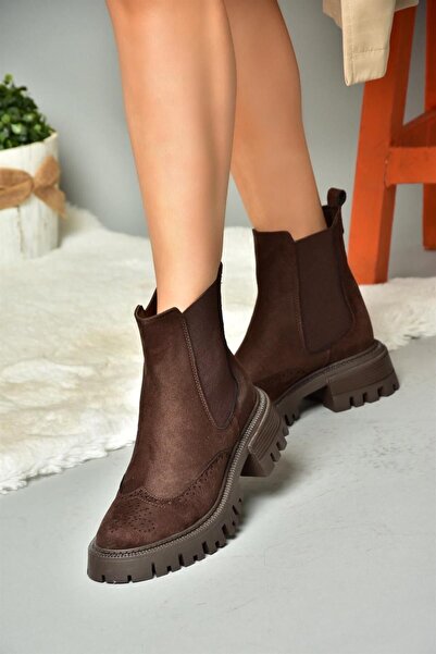 Fox Shoes R312152902 Hnědé semišové dámské boty se silnou podrážkou