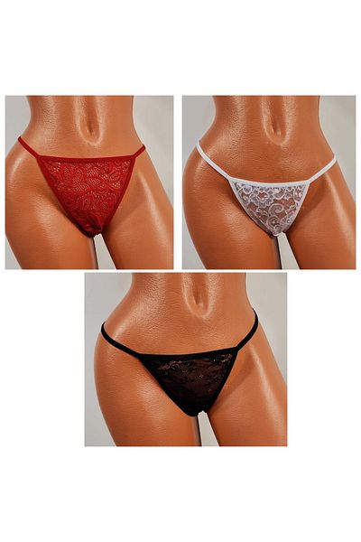 GECKO COLLECTION Șnur SIMALA FEMEI CU DANTELA Șnur de cauciuc TANGA PACHET DE 3