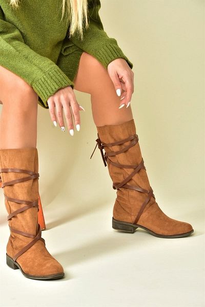 Fox Shoes Damenstiefel aus hellbraunem Wildleder mit Schnürdetail N973848002
