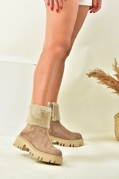 Fox Shoes Γυναικείες μπότες Shearling με χοντρή σόλα Mink Suede N820203002