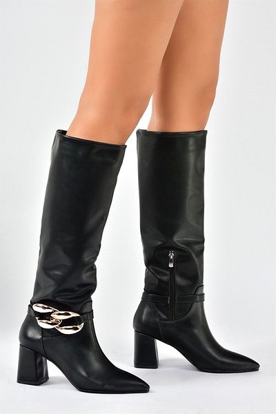 Fox Shoes Μαύρα γυναικεία μποτάκια με χοντρό τακούνι L572951009