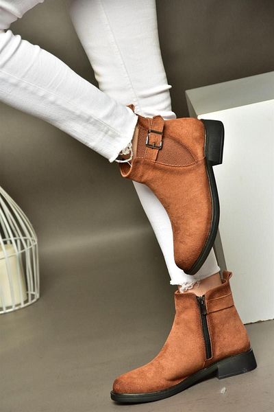 Fox Shoes R374050202 Γυναικείες μπότες Tan Suede με χαμηλή σόλα