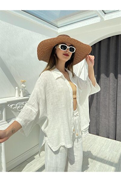 Fashionbox Kadın Oversize Düşük Kol Arkası Uzun Gömlek