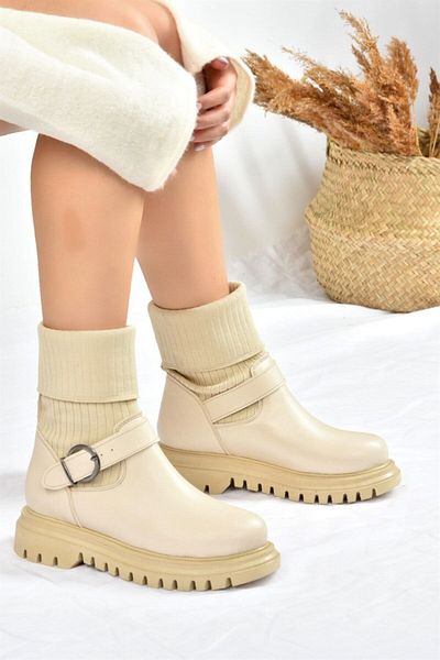 Fox Shoes Μπεζ χοντρή σόλα καθημερινά πλεκτά γυναικείες μπότες L524021709