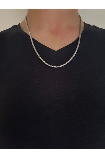 axexuar 316l Steel Gray Round Snake Necklace - Stainless and Non Tarnish, 55 cm, for Women and Men