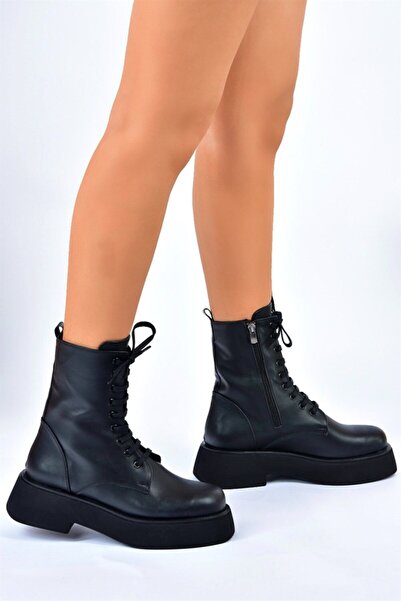 Fox Shoes Γυναικείες μπότες ημερήσιες μαύρες χοντρές σόλα L610130109