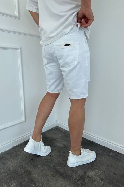 MADZEYMODA White Jean Denim Shorts - Men's Ripped Detail