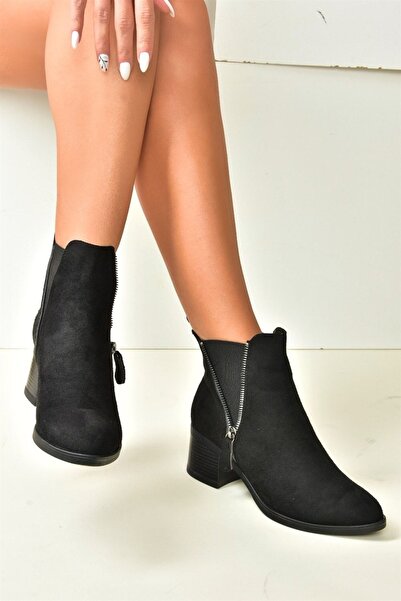 Fox Shoes Siyah Süet Alçak Topuklu Günlük Kadın Bot N518900902