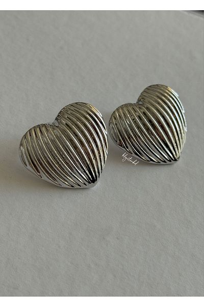 KİLİGİSTANBUL STRIPED HEART EARRING 4 CM