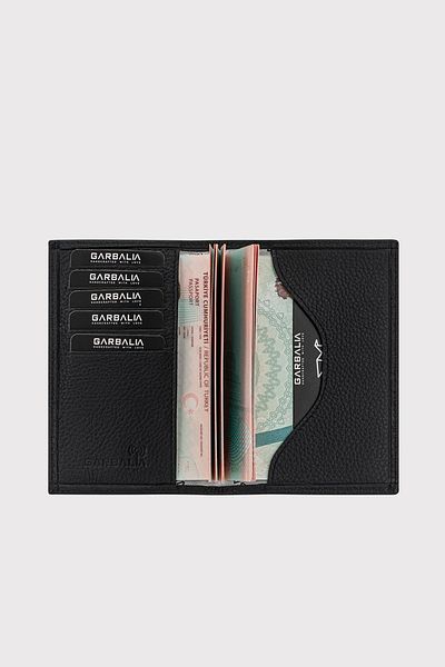 Garbalia Unisex BlacK Genuine Leather - Passport Case with Card Holder Compartment