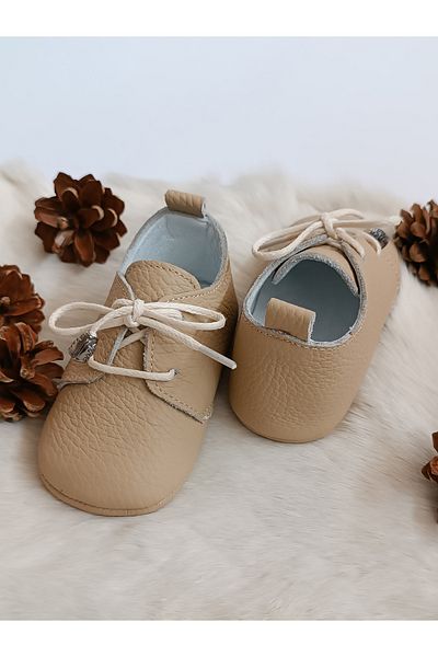 Hodore Alfa Beige Genuine Leather Baby Loafers