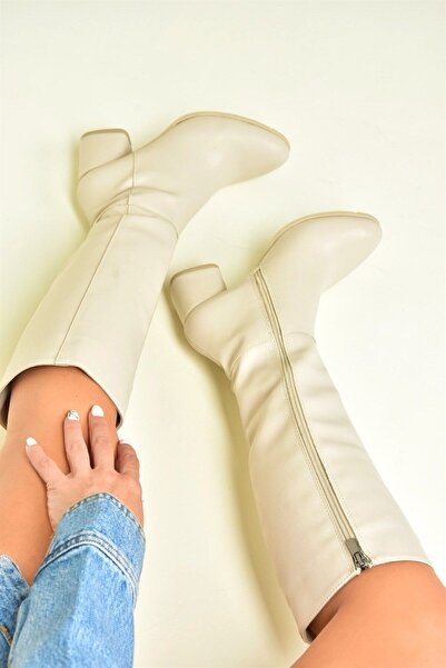 Fox Shoes Bej Alçak Topuklu Günlük Kadın Çizme J848300109